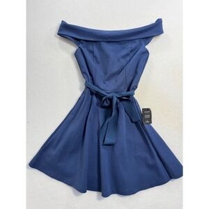 NWT Lulus Fit & Flare Skater Dress Womens XS Season of Fun Off Shoulder Blue
